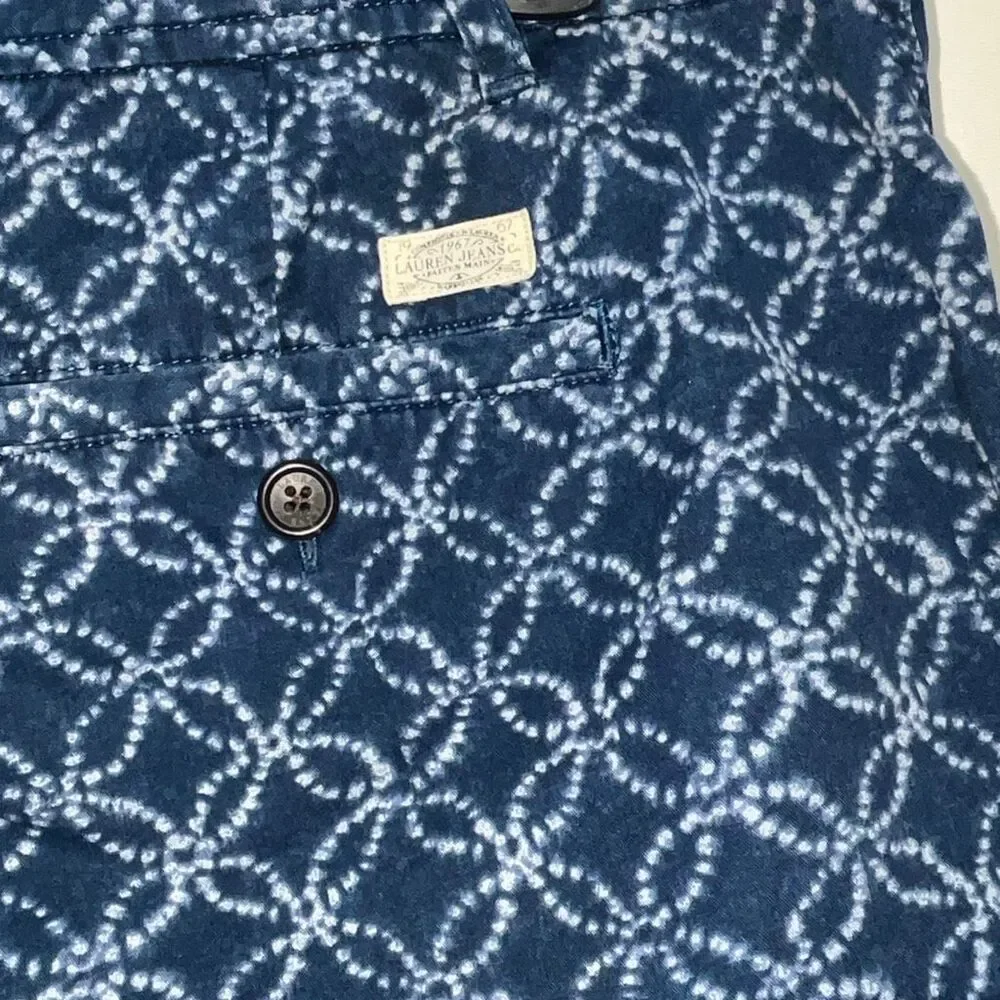 Lauren Jeans Co. Women's Blue‎ Geometric Drawstring Cotton Casual Shorts Size 8